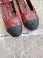 CHANEL 25S MARY JANE IN BLACK AND ROSEWOOD CALFSKIN GOLD HARDWARE