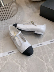 CHANEL 25S MARY JANE IN BLACK AND WHITE CALFSKIN GOLD HARDWARE