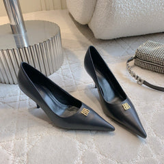 BALENCIAGA 25S POINTED-TOE HIGH HEELS 70 MM IN BLACK CALFSKIN WITH GOLD HARDWARE