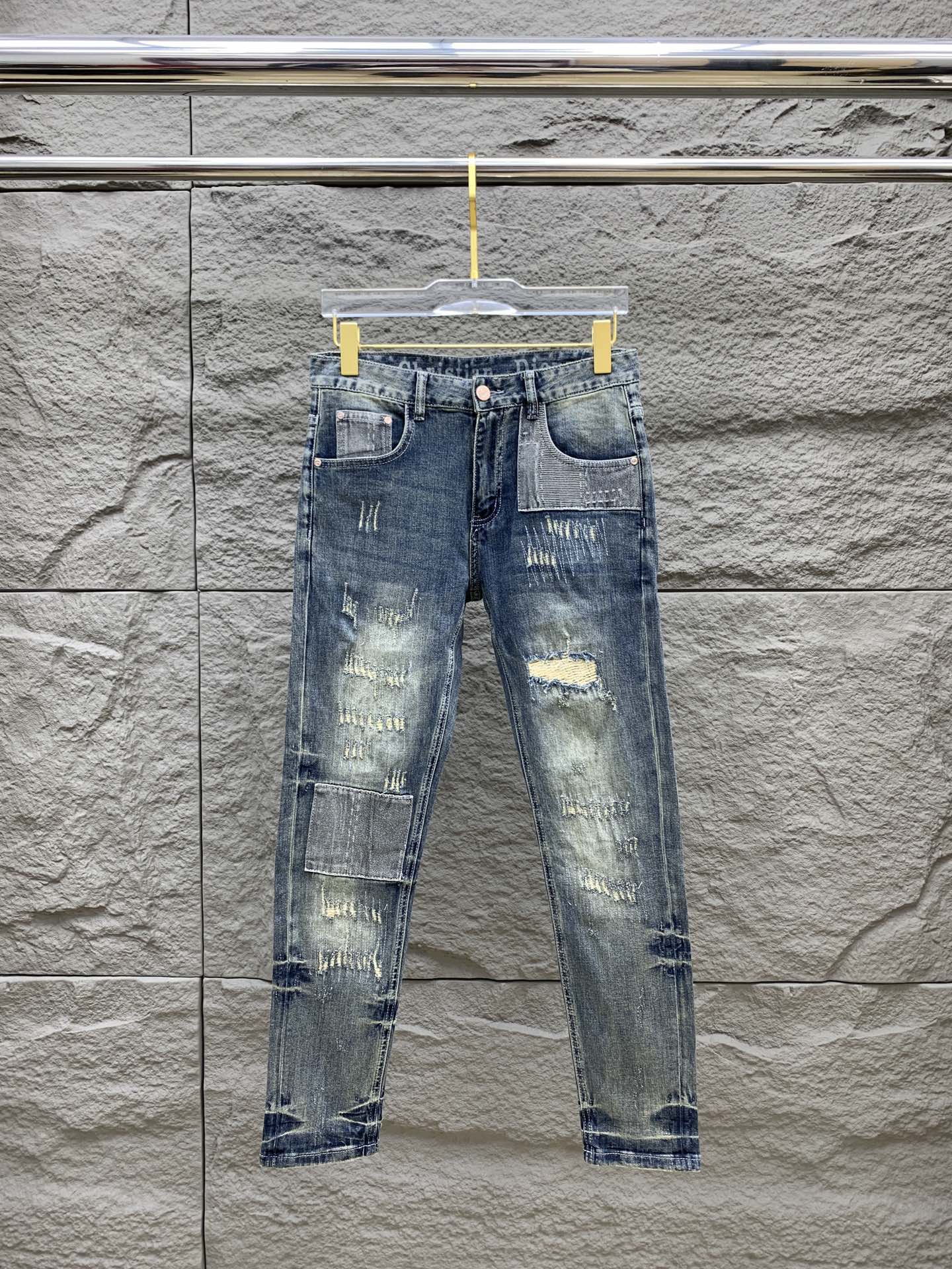 SLIMFIT RETRO-WASHED BLUE STRETCH DENIM JEANS