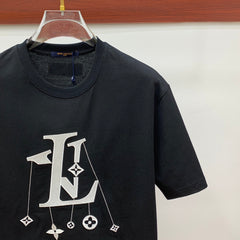 LV T-SHIRT IN BLACK COTTON STYLIZED LOGO 238873