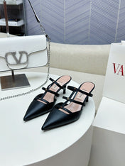 ROCKSTUD WISPY BLACK CALFSKIN MULE 60MM