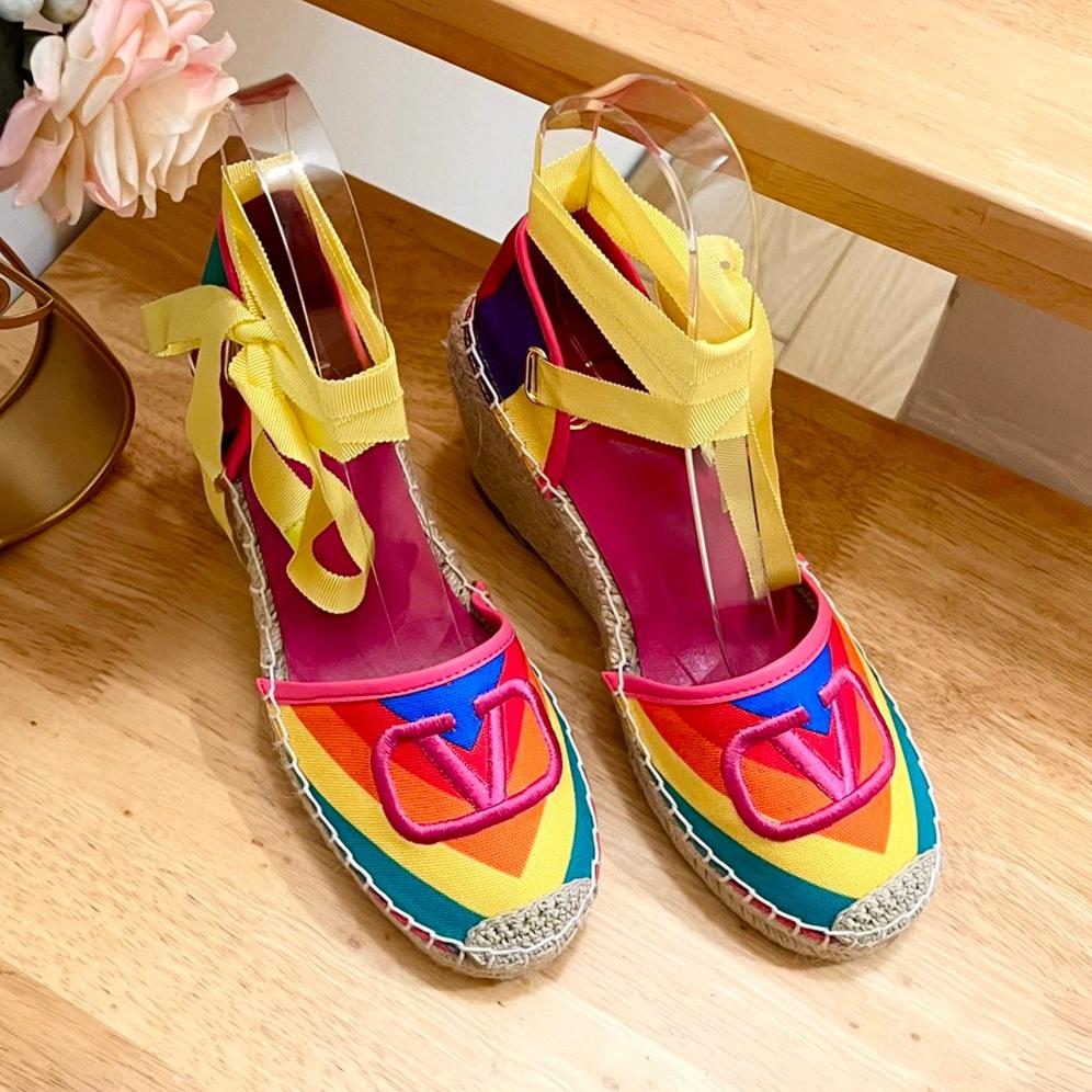 GARAVANI PRINTED COLORFUL CANVAS HIGH SANDAL 95 MM WITH EMBROIDERED LOGO