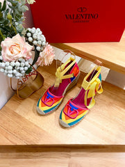 GARAVANI PRINTED COLORFUL CANVAS HIGH SANDAL 95 MM WITH EMBROIDERED LOGO