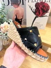 VALENTINO 26S WEDGE SANDALS IN BLACK CALFSKIN