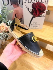 VALENTINO 26S ESPADRILLE SHOES IN BLACK CALFSKIN