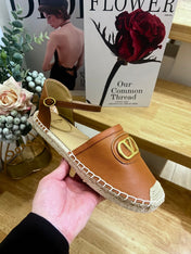 VALENTINO 26S ESPADRILLE SHOES IN BROWN CALFSKIN