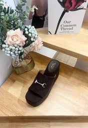 GUCCI 26S WEDGE SANDALS 100 MM IN DARK BROWN CANVAS