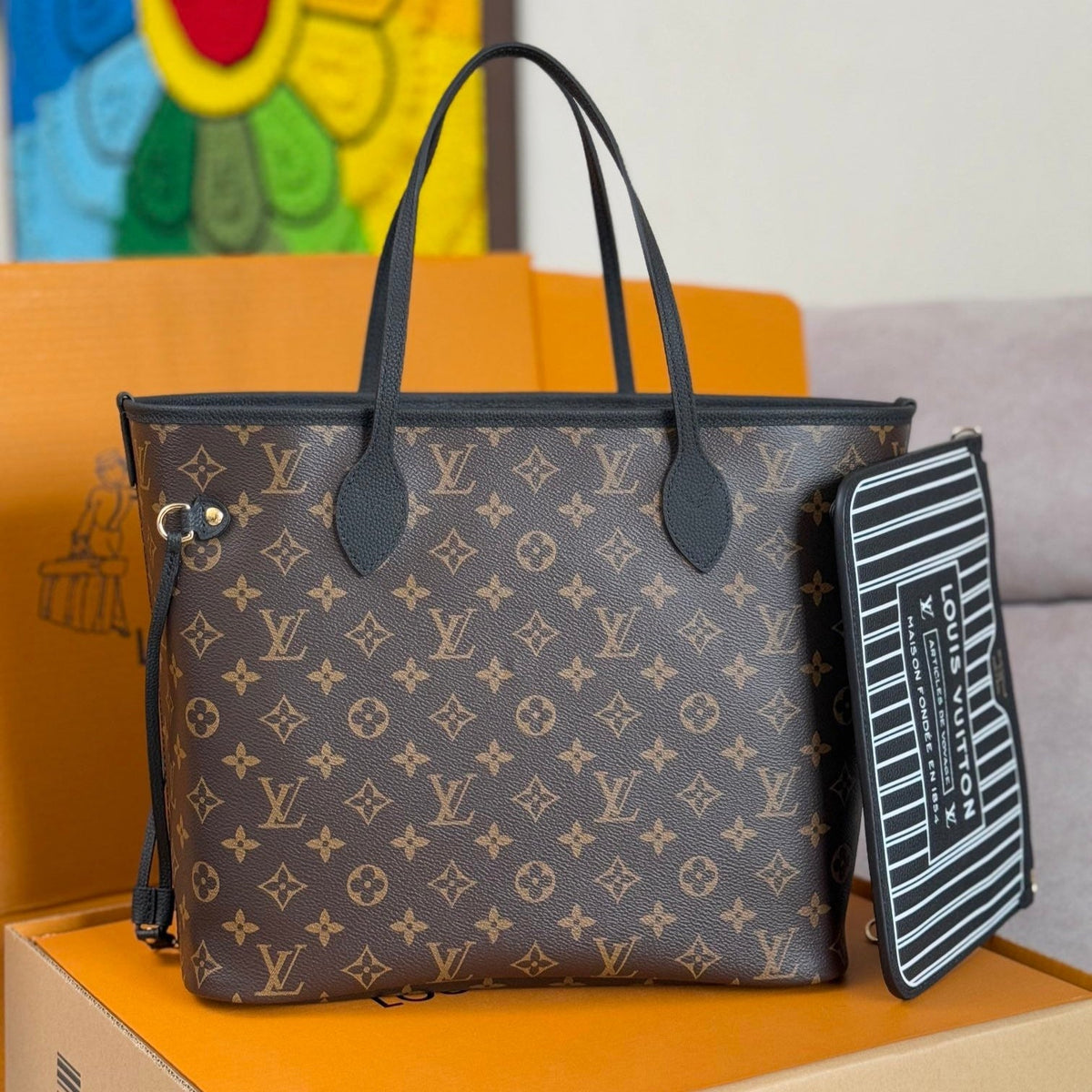 NEVERFULL INSIDE OUT MM BAG 31 IN BROWN MONOGRAM COATED CANVAS AND CALFSKIN