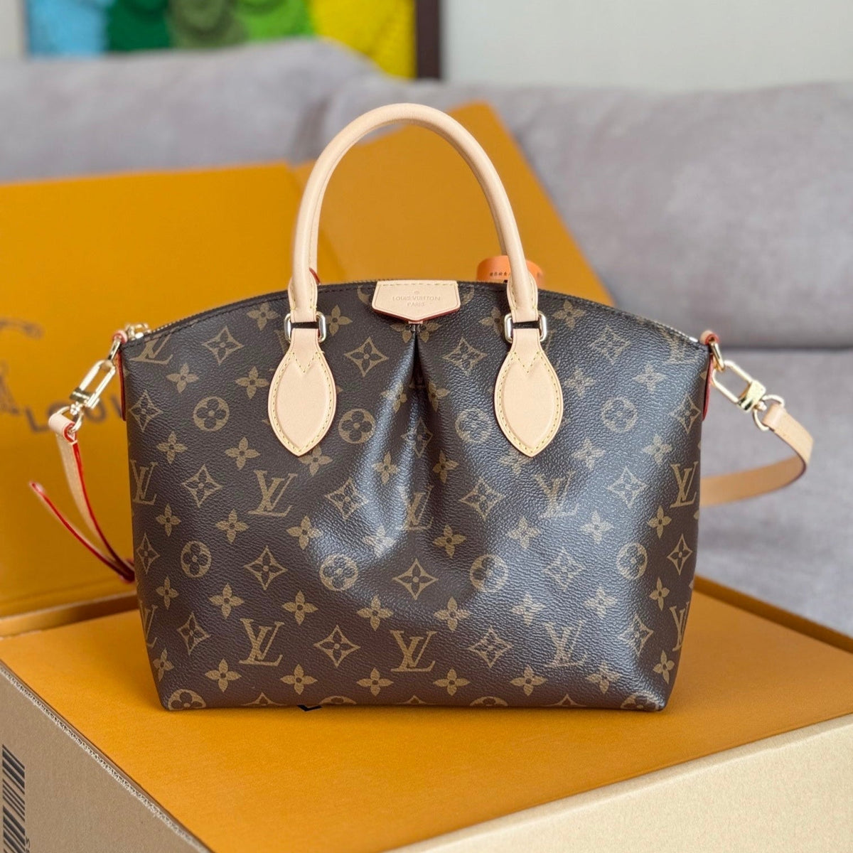 LV 25S BOÉTIE TOTE 25 IN BROWN MONOGRAM COATED CANVAS AND CALFSKIN GOLD HARDWARE