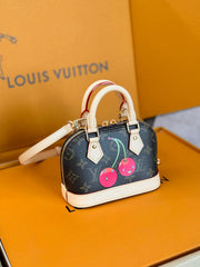LV 25S NANO ALMA 18 IN DARK BROWN CANVAS MONOGRAM CHERRY PRINT GOLD HARDWARE