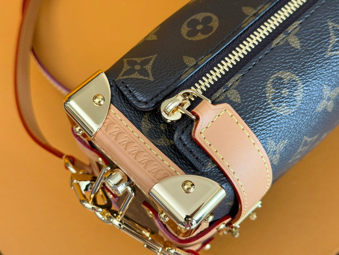LV 25S SIDE TRUNK 24 IN BROWN MONOGRAM CANVAS LEATHER TRIM GOLD HARDWARE