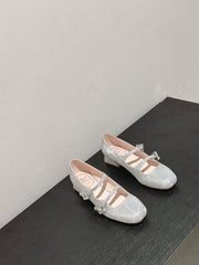 MINI TRES VIVIER STRASS BUCKLE BABIES BALLERINAS IN SILVER CALFSKIN FULLY EMBELLISHED CRYSTALS