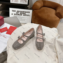 MINI TRES VIVIER STRASS BUCKLE BABIES BALLERINAS IN TAUPE CALFSKIN FULLY EMBELLISHED CRYSTALS