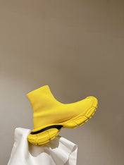 BALENCIAGA 25S SPEED TRAINER SNEAKERS 55 MM IN YELLOW AND BLACK KNIT