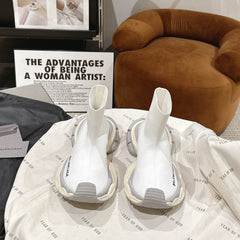 BALENCIAGA 25S SPEED TRAINER SNEAKERS 55 MM IN WHITE AND GREY KNIT