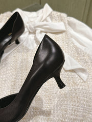 POINTED BB BLACK BUCKLE KITTEN HEEL PUMPS IN BLACK SMOOTH LAMBSKIN