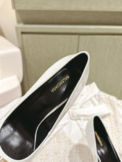 POINTED BB GOLD BUCKLE HIGH PUMPS 85MM IN WHITE PATENT CALFSKIN