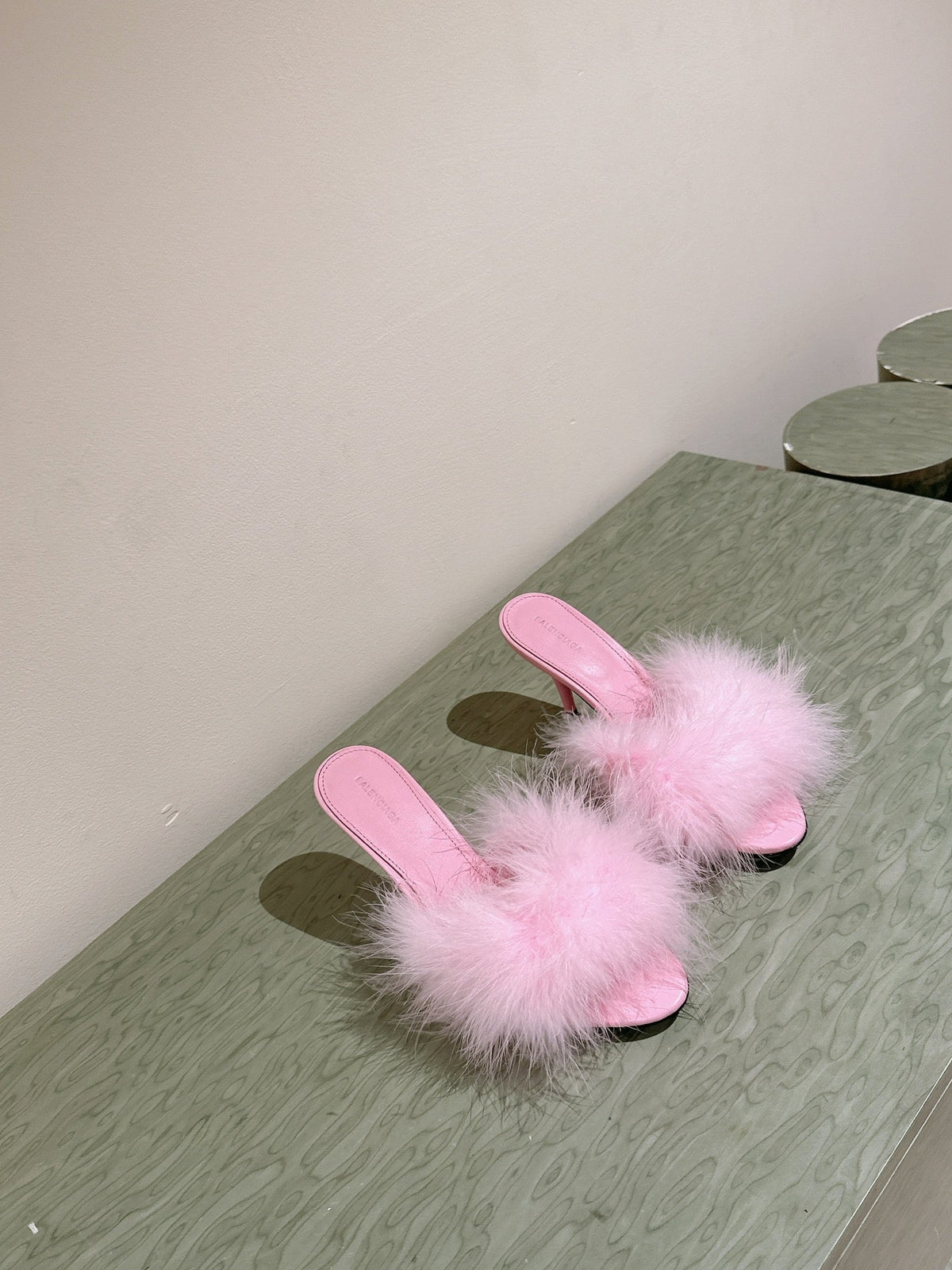 BALENCIAGA 25S HIGH-HEELED SANDALS 85 MM IN PINK FAUX FUR AND PU