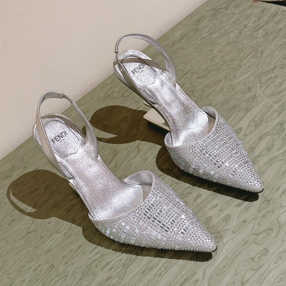 FENDI SEQUINS HIGH-HEELED SLINGBACK 85MM SILVER