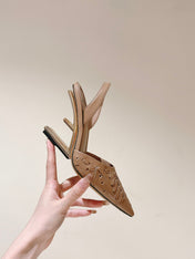 FENDI FIRST HIGH-HEELED SLINGBACK 85 MM IN TUSCAN TAN LAMBSKIN GOLD HARDWARE
