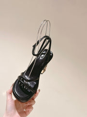 FENDI BAGUETTE HIGH HEELS 85MM IN BLACK LAMBSKIN WITH GOLD HARDWARE