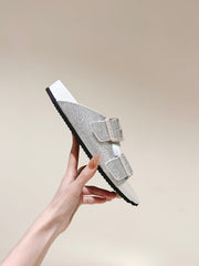 BIRKENSTOCK SLIPPERS ATTACHED RHINESTONES IN WHITE CALFSKIN