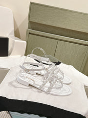 CC SANDALS PEARL ROMAN IN WHITE LAMBSKIN