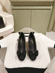 CC HIGH HEELS BLACK CALFSKIN AND FABRIC