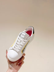 BALMAIN 26S SNEAKERS IN WHITE CALFSKIN AND BEIGE CANVAS