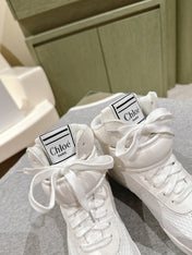 CHLOÉ 26S HIGH-TOP SNEAKERS IN WHITE CALFSKIN AND SUEDE