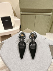 AIMÉE HIGH 8 CM SLINGBACK PUMPS IN BLACK PATENT CALFSKIN