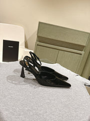 AIMÉE HIGH 8 CM SLINGBACK PUMPS IN BLACK PATENT CALFSKIN