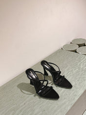 HIGH HEEL MULE 10 CM IN BLACK SATIN WITH RHINESTONES