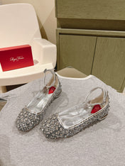 BALLERINAS IN SILVER FABRIC WITH CRYSTAL DETAILING