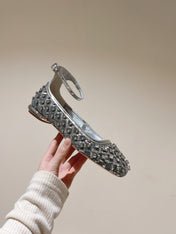 BALLERINAS IN SILVER FABRIC WITH CRYSTAL DETAILING