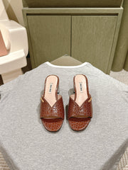 JEWELLED HEEL 55 MULE SANDALS IN RUSET BROWN CALFSKIN