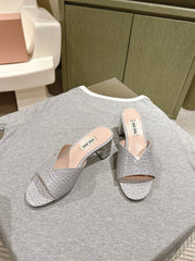 JEWELLED HEEL 55 MULE SANDALS IN SILVER CALFSKIN