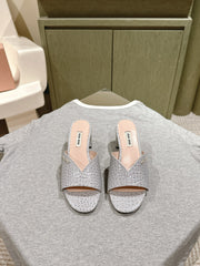 JEWELLED HEEL 55 MULE SANDALS IN SILVER CALFSKIN