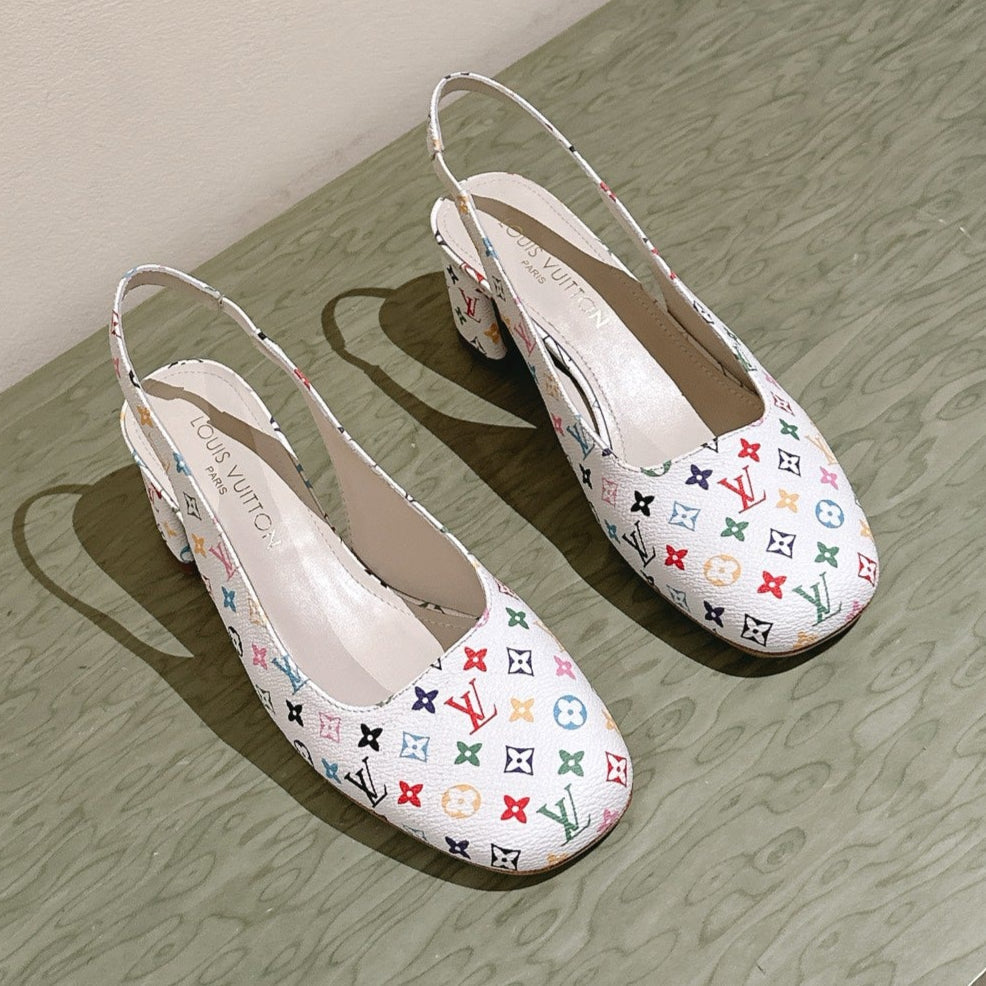 SWING SLINGBACK PUMP 55 MM IN WHITE MONOGRAM CALFSKIN