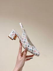 SWING SLINGBACK PUMP 55 MM IN WHITE MONOGRAM CALFSKIN