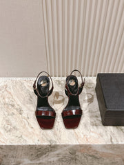 YSL 25S HIGH-HEEL SANDALS 100 MM IN DARK RED LAMBSKIN