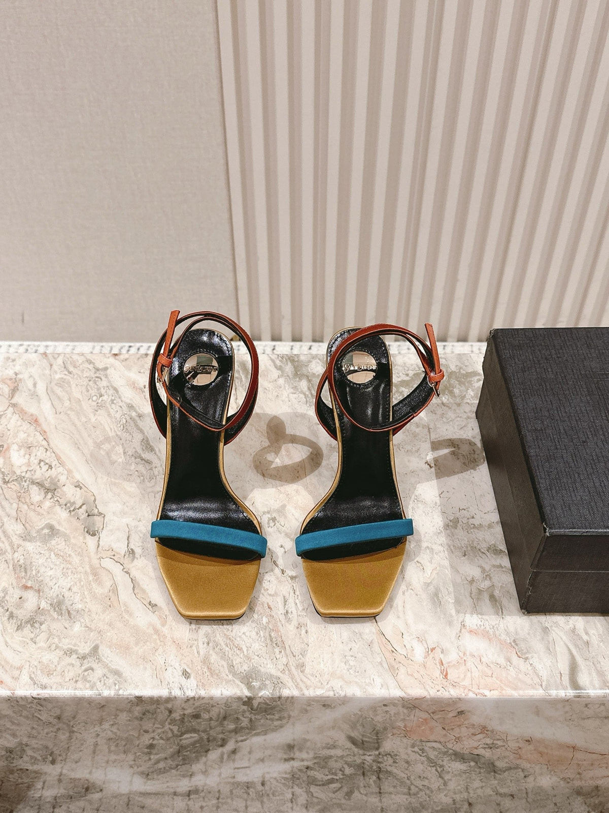 YSL 25S HIGH-HEEL SANDALS 100 MM IN MULTICOLOR SATIN STYLE 1