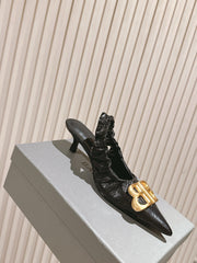 BALENCIAGA 25S HIGH SLINGBACK 45 MM IN BLACK LAMBSKIN WITH GOLD HARDWARE