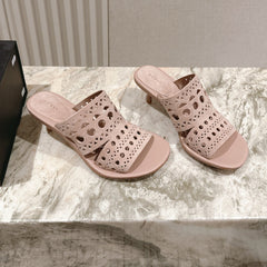 ALAIA HIGH HEEL CHUNKY TWO-STRAP 25S IN PINK BEIGE SUEDE