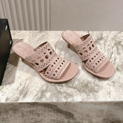 ALAIA HIGH HEEL CHUNKY TWO-STRAP 25S IN PINK BEIGE SUEDE