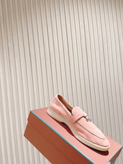LP LOAFERS 25S IN LIGHT PINK SUEDE WITH SILVER HARDWARE