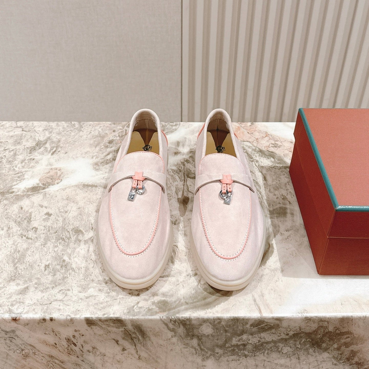 LP LOAFERS 25S IN SOFT BEIGE SUEDE WITH SILVER HARDWARE