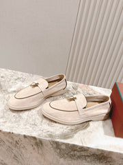 LP LOAFERS 25S IN CHAMPAGNE BEIGE SUEDE WITH SILVER HARDWARE