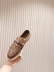 SUMMER WALK LOAFERS BROWN SUEDE WITH GOLD PADLOCK CHARM